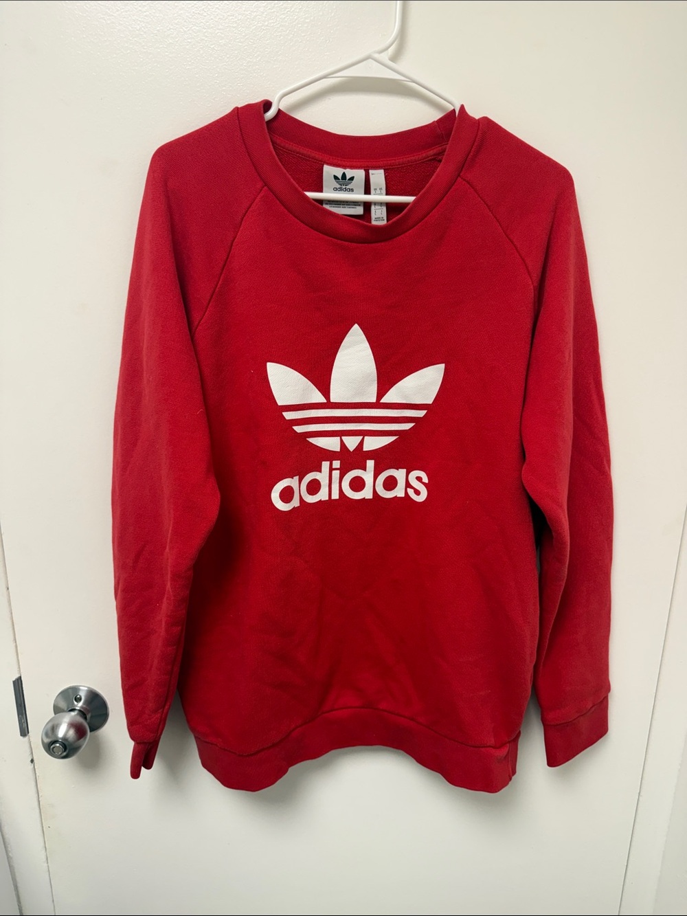 adidas Red Crewneck Sweatshirt with White Trefoil